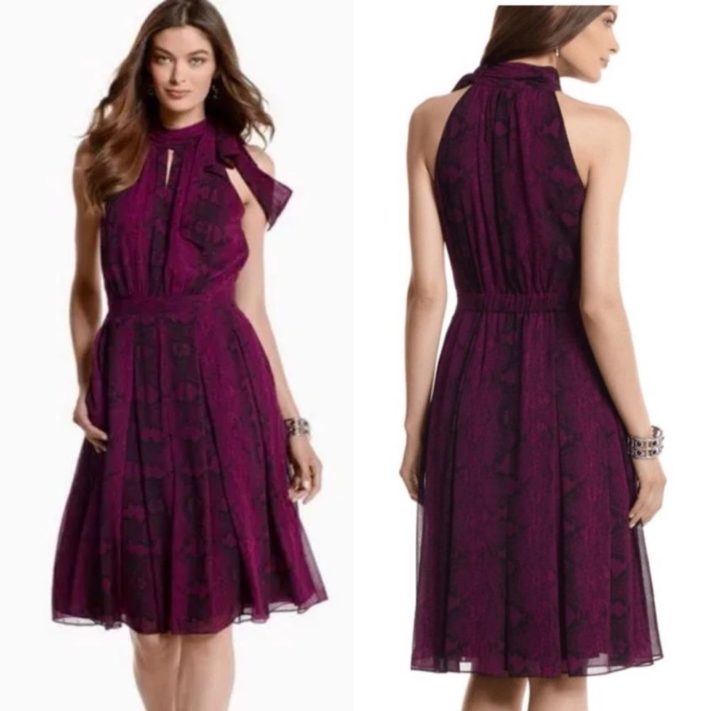White House Black Market Amethyst Snake Print Chiffon Dress 2
